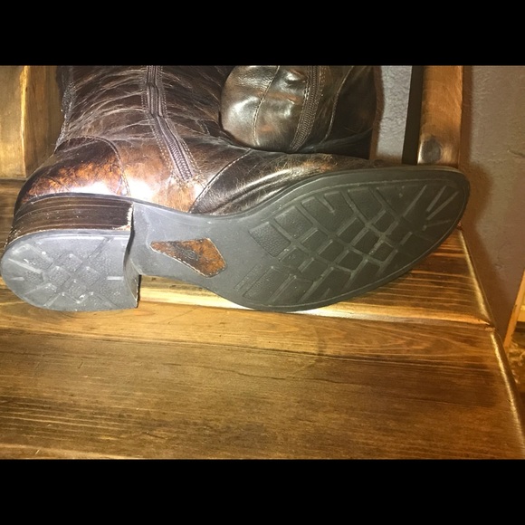 Dark Brown Crackle Leather Tall Boots - 11 - Picture 4 of 5